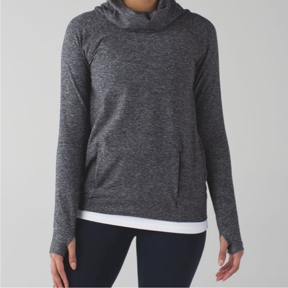 Lululemon Make a Move Cowl Neck Long Sleeve, heathered black/grey, Size 10